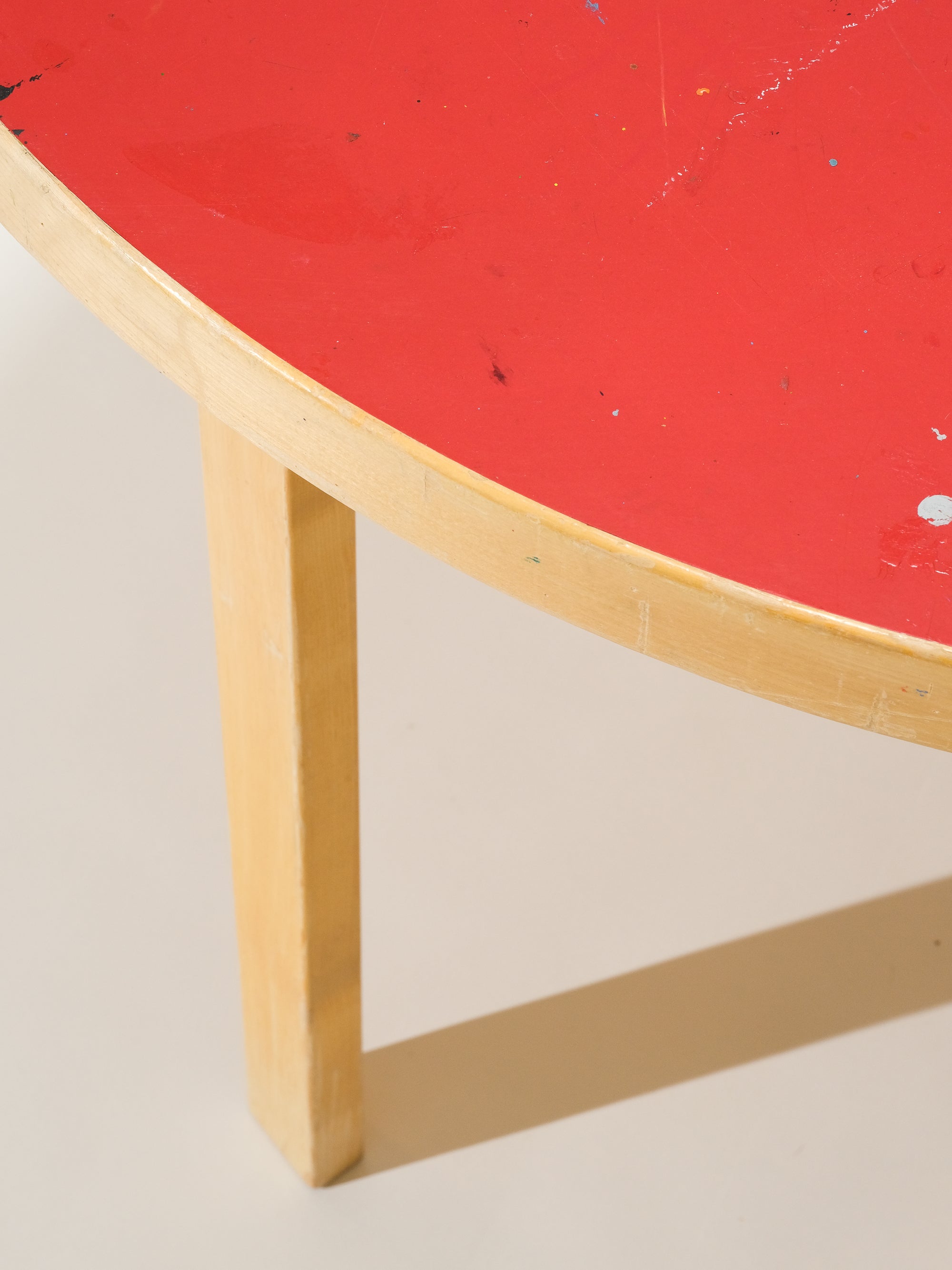 Round Dining Table with Red Linoleum Top by Alvar Aalto for Artek