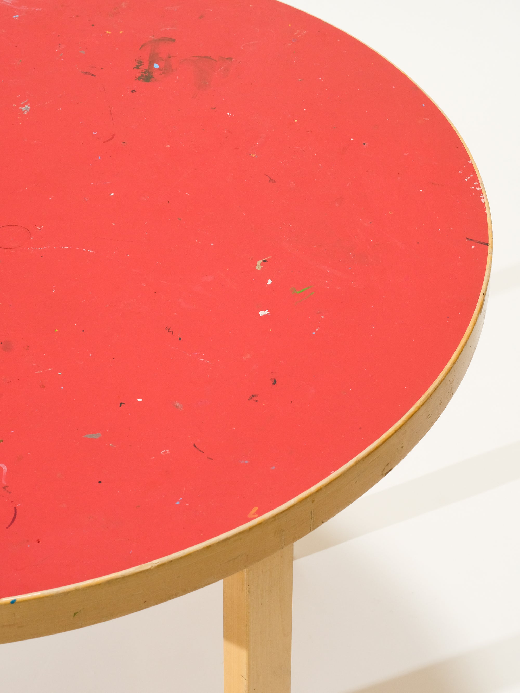 Round Dining Table with Red Linoleum Top by Alvar Aalto for Artek