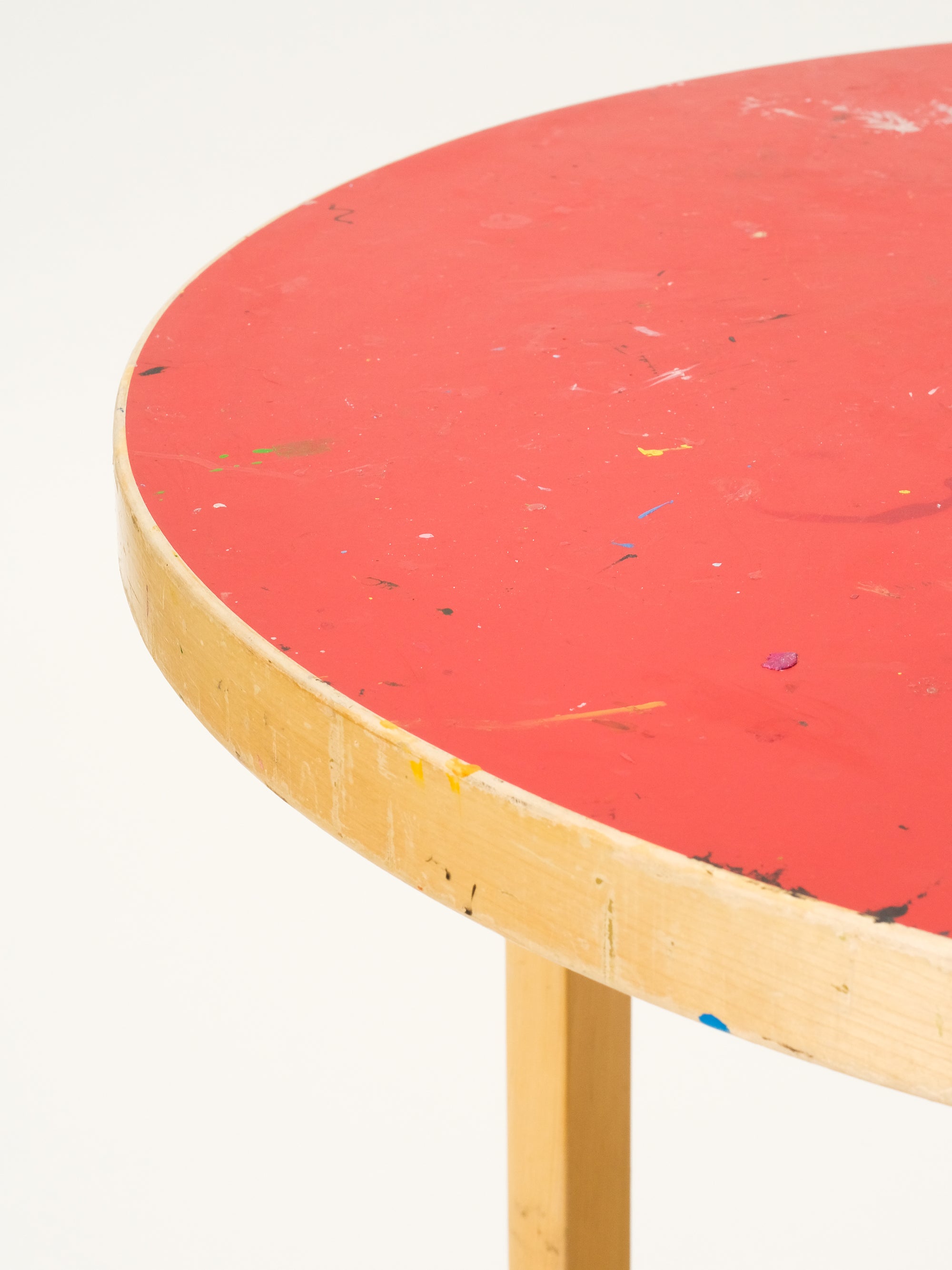 Round Dining Table with Red Linoleum Top by Alvar Aalto for Artek