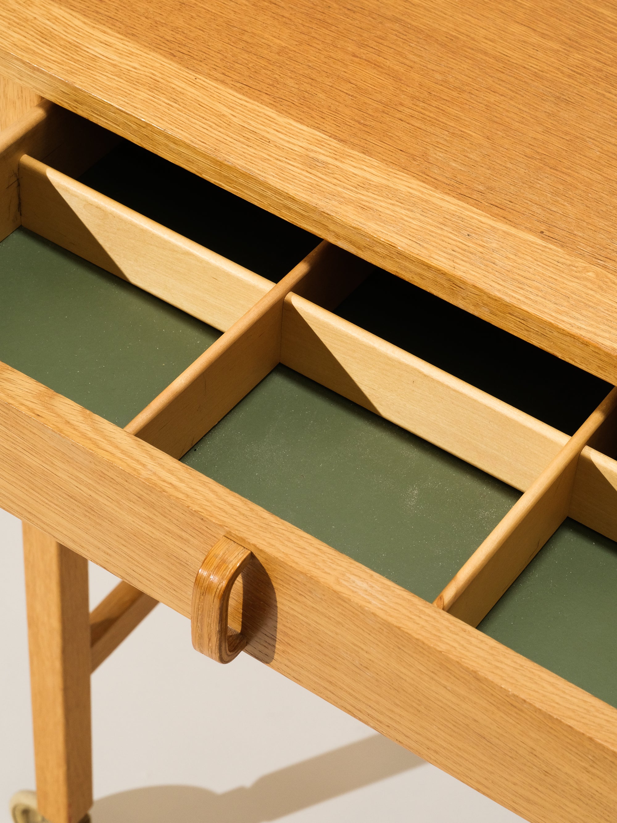 Oak Side Table with Rattan Basket, Design Bertil Fridhagen, Bodafors, Sweden, 1960s