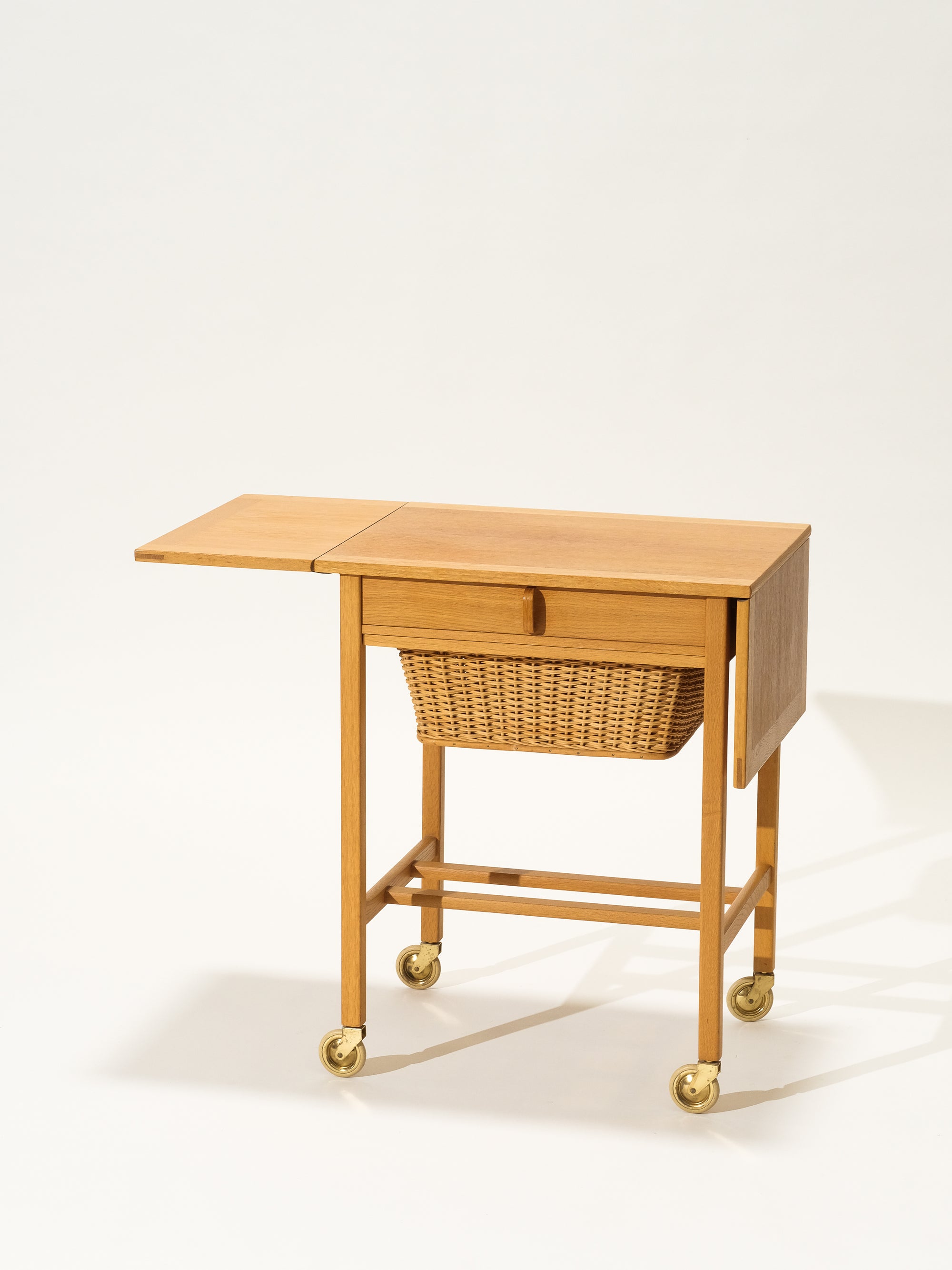 Oak Side Table with Rattan Basket, Design Bertil Fridhagen, Bodafors, Sweden, 1960s