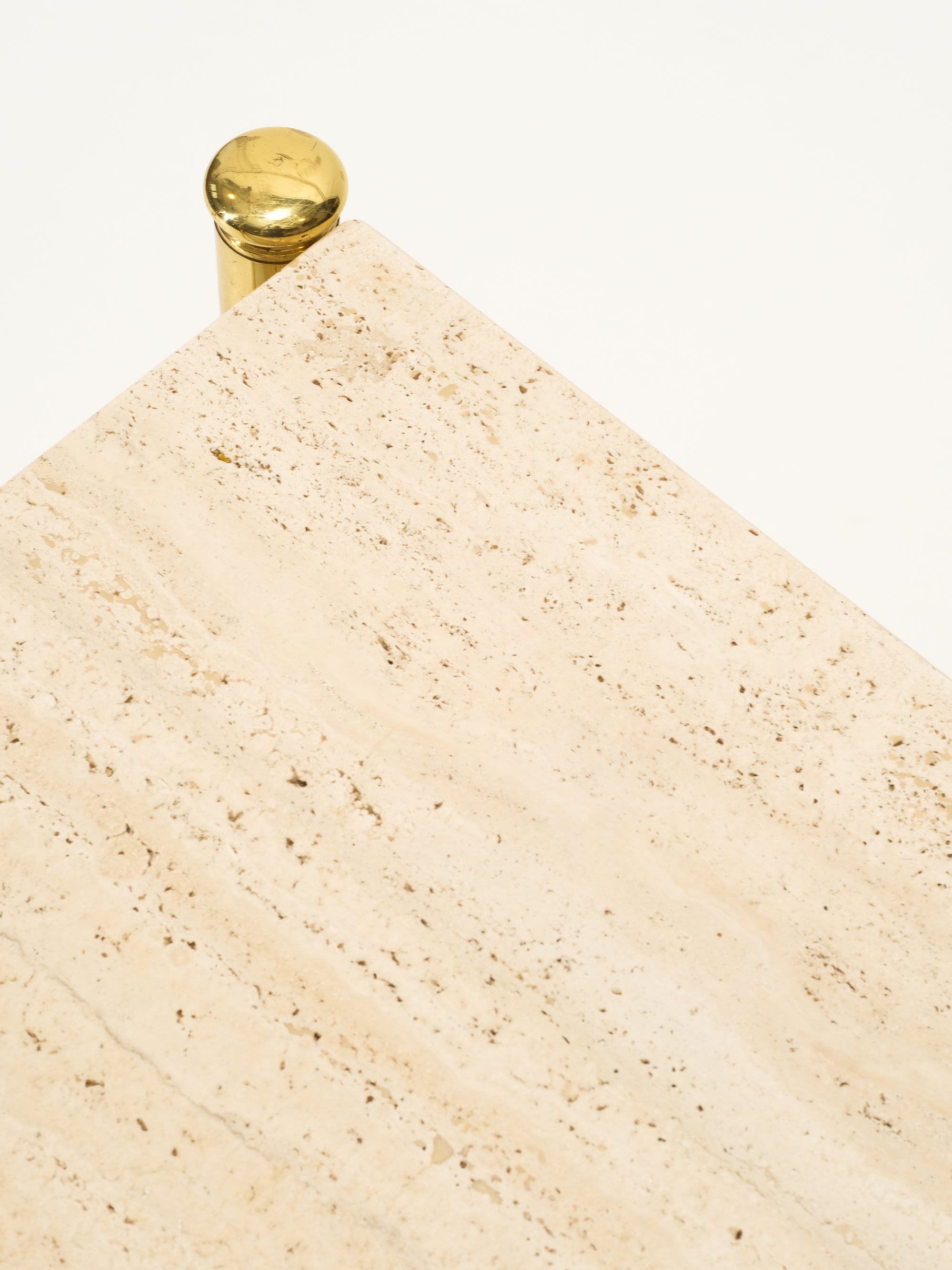 Brass &amp; Travertine Side Table, 1970s