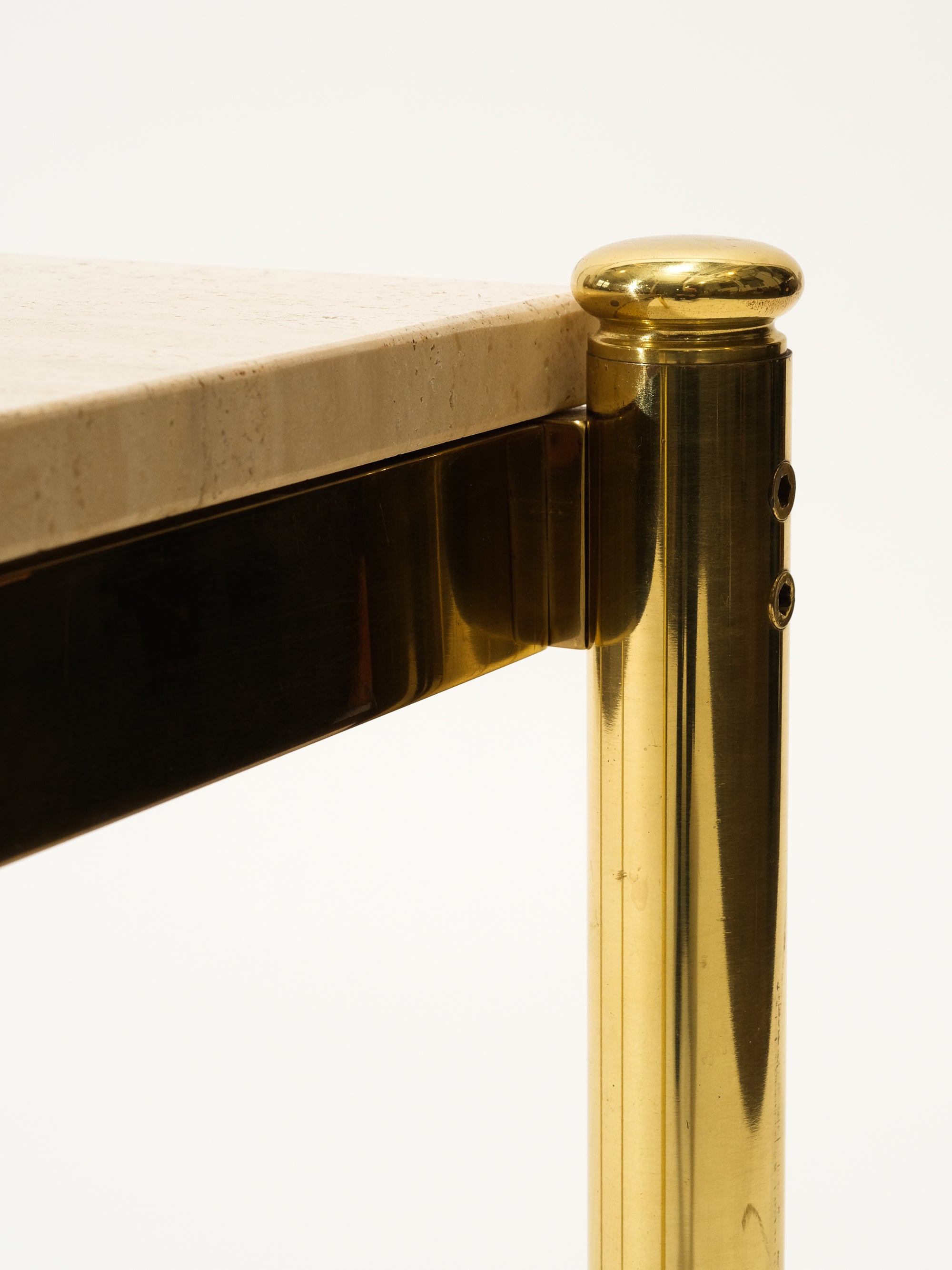 Brass &amp; Travertine Side Table, 1970s