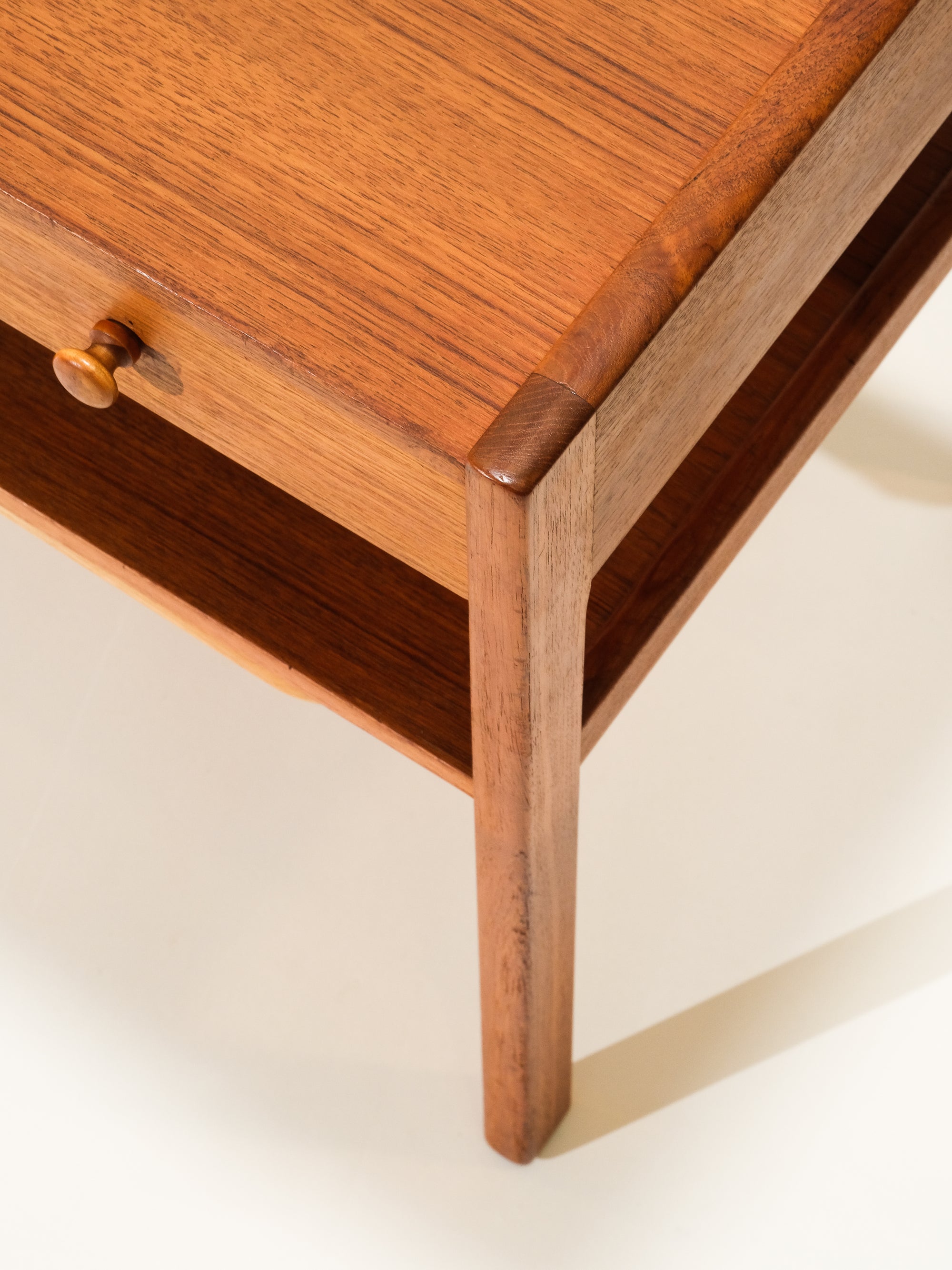 Mid-Century Teak Sewing Table with Rattan Basket