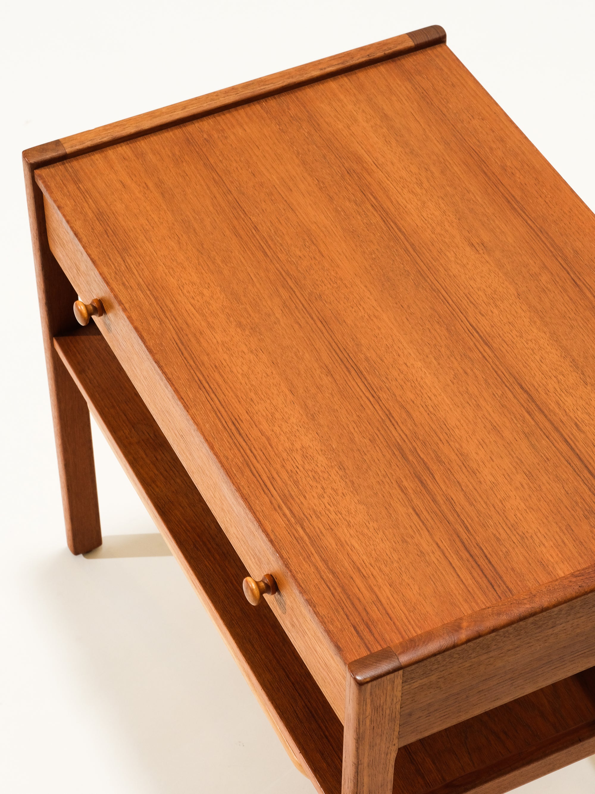 Mid-Century Teak Sewing Table with Rattan Basket