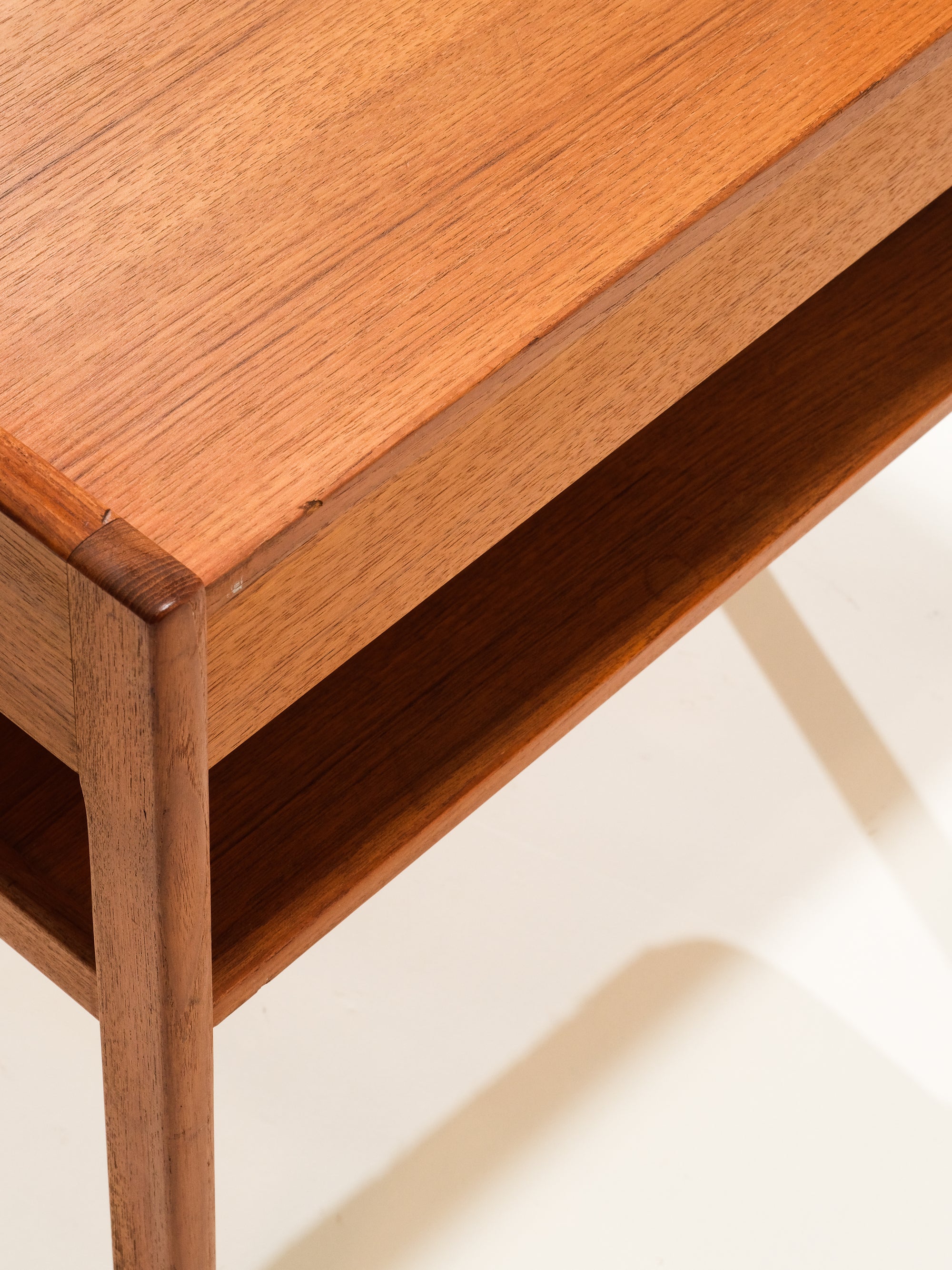Mid-Century Teak Sewing Table with Rattan Basket