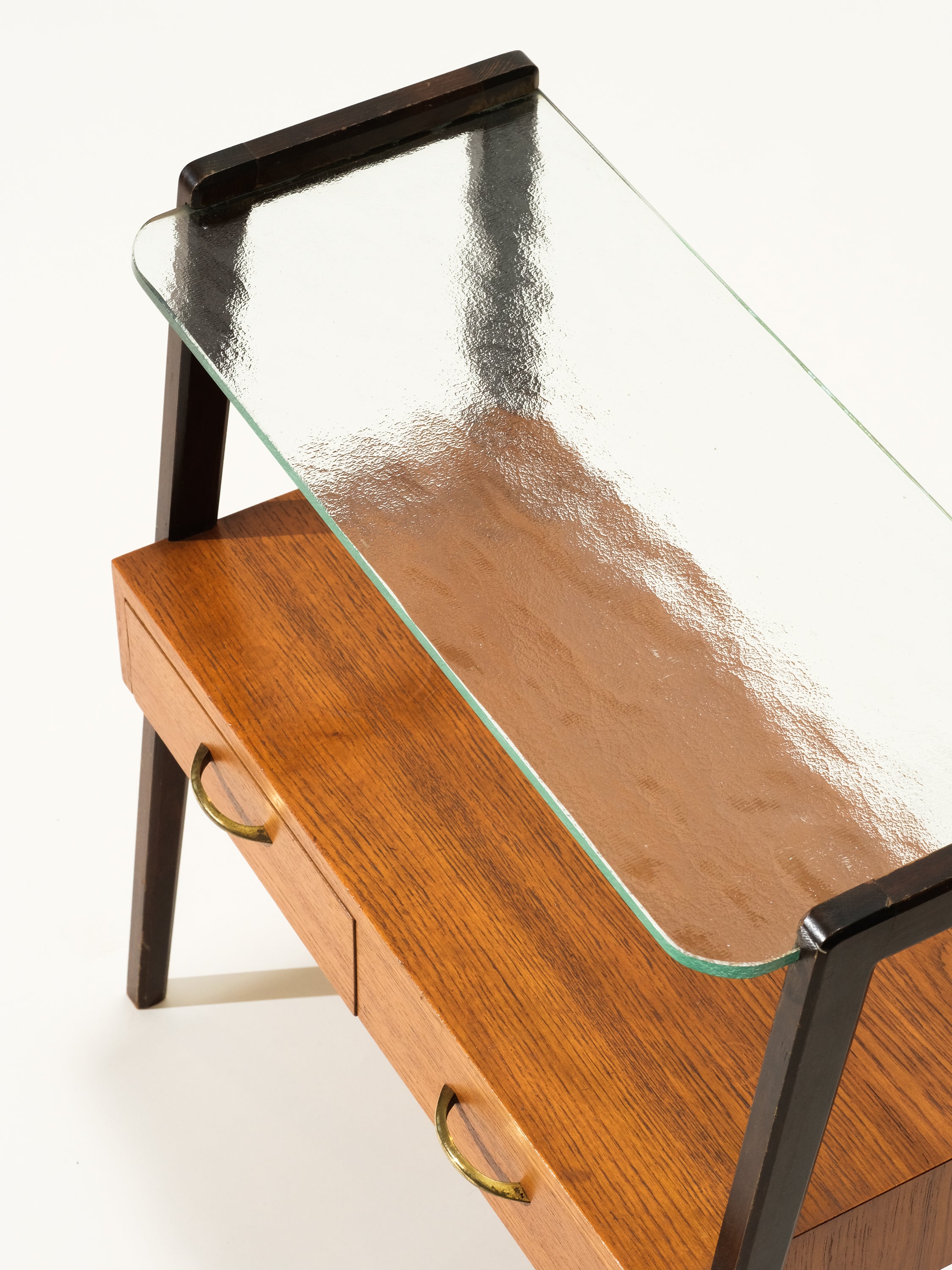 Mid-Century Side Table with Drawers and Glass Shelf
