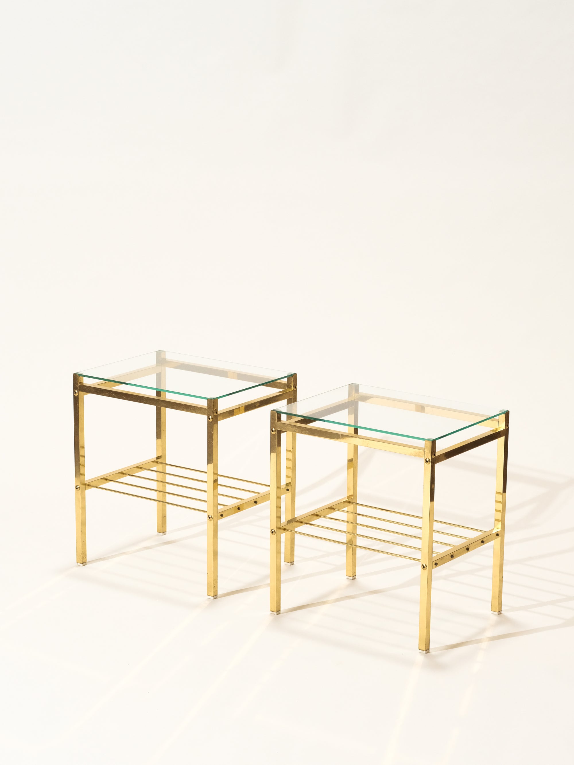 Pair of Brass &amp; Glass Bedside Tables, 1970s