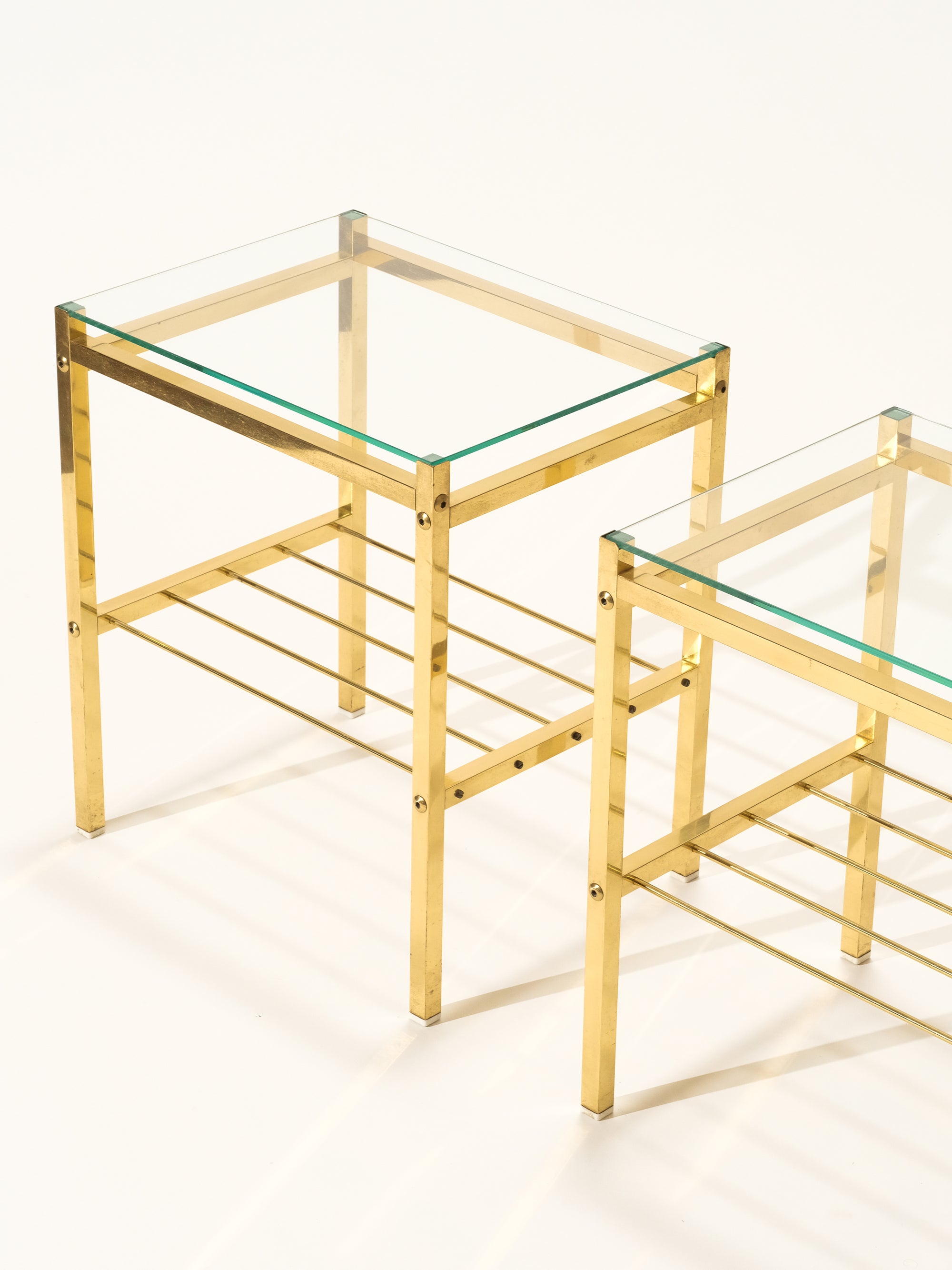 Pair of Brass &amp; Glass Bedside Tables, 1970s
