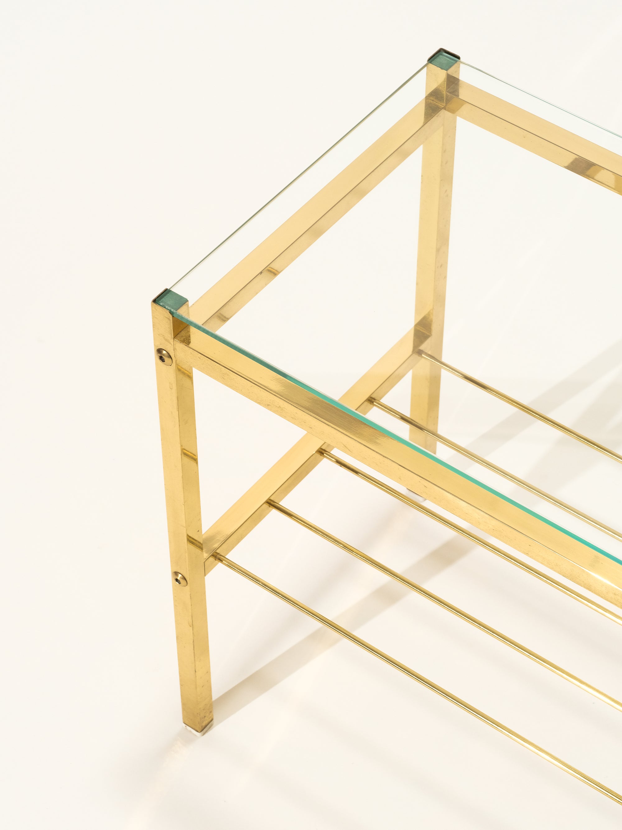 Pair of Brass &amp; Glass Bedside Tables, 1970s