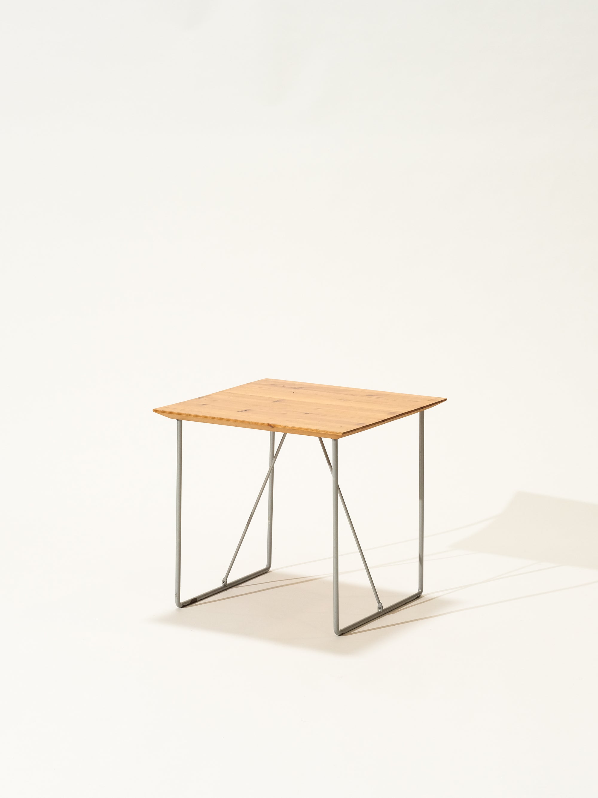 Vintage Metal Wire Side Table with Pine Top
