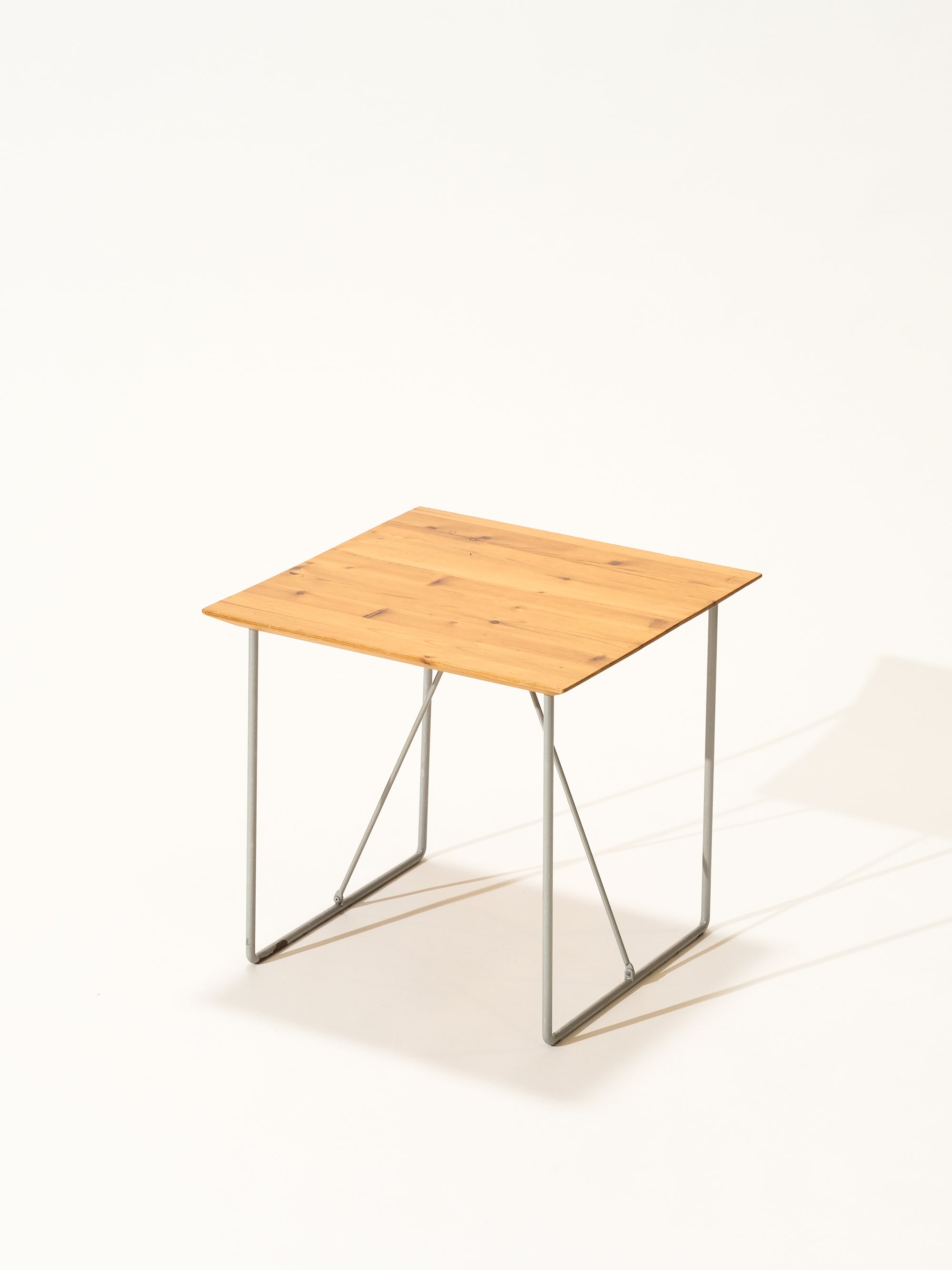 Vintage Metal Wire Side Table with Pine Top