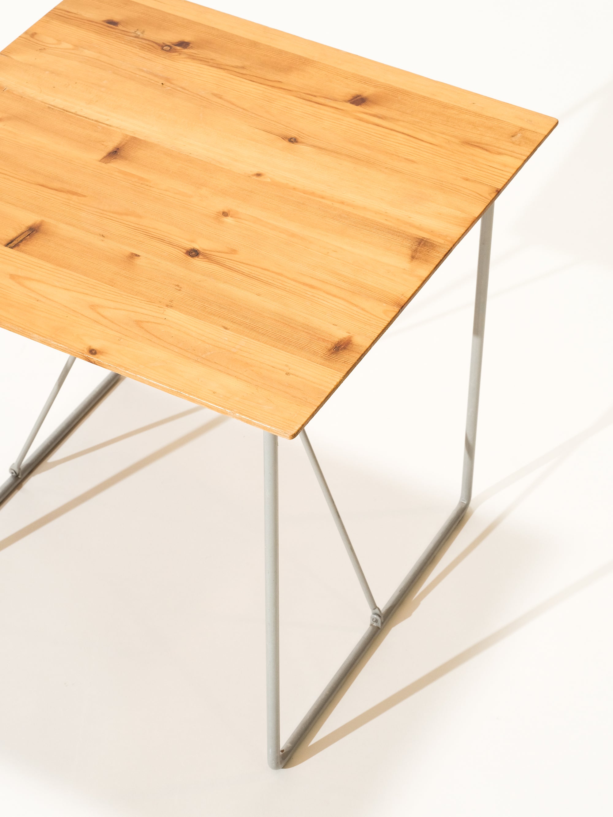 Vintage Metal Wire Side Table with Pine Top