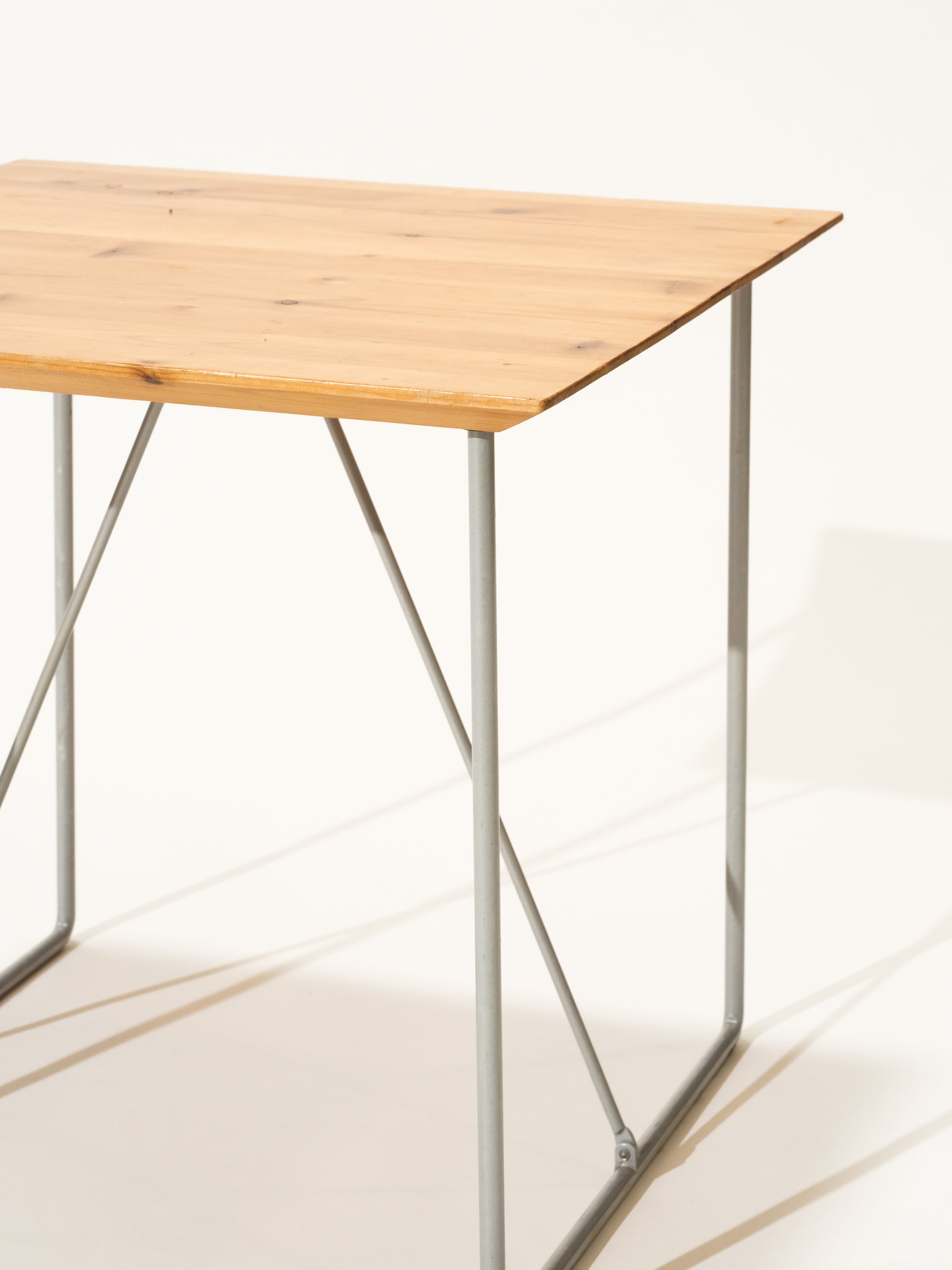 Vintage Metal Wire Side Table with Pine Top