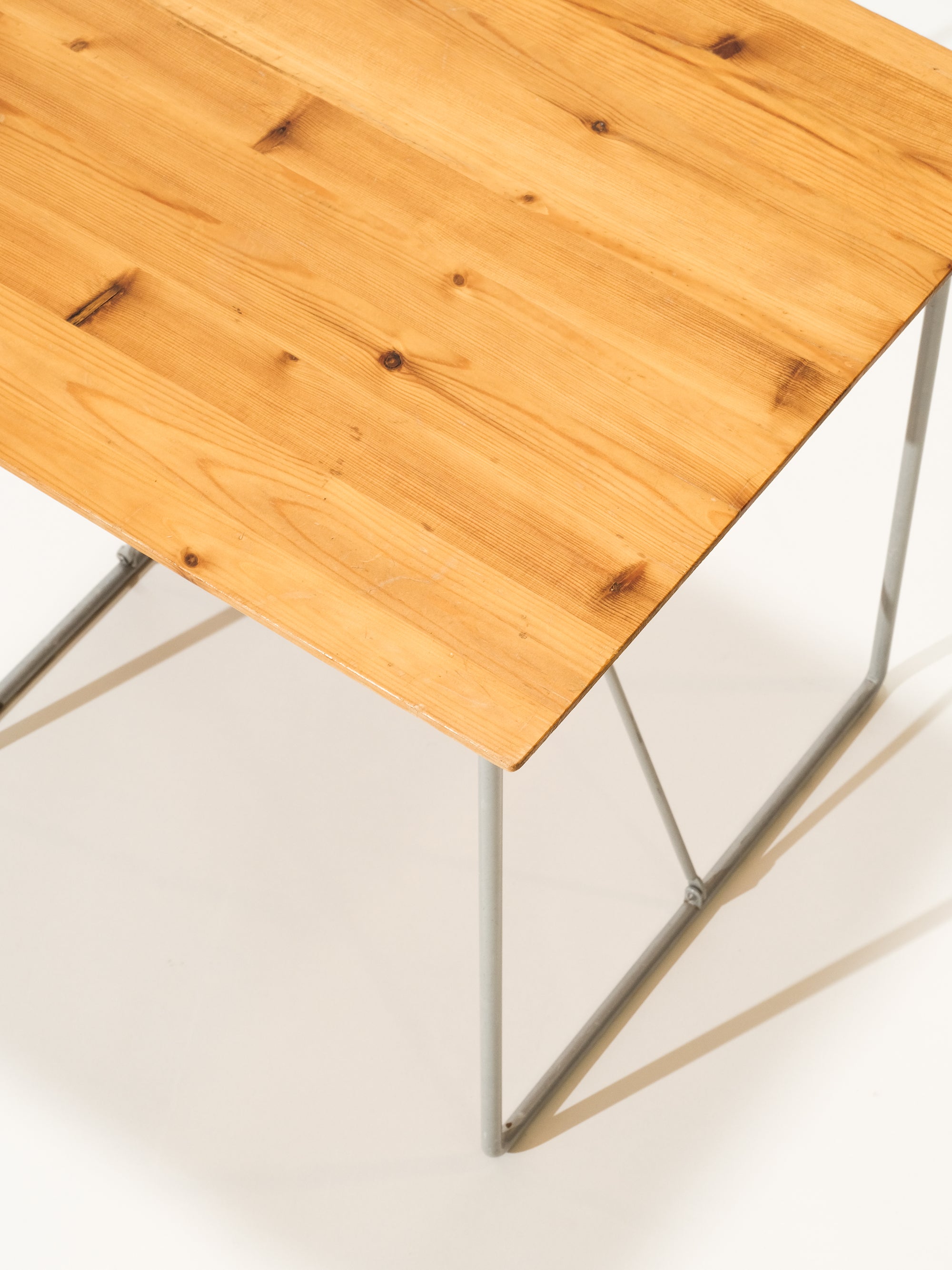 Vintage Metal Wire Side Table with Pine Top