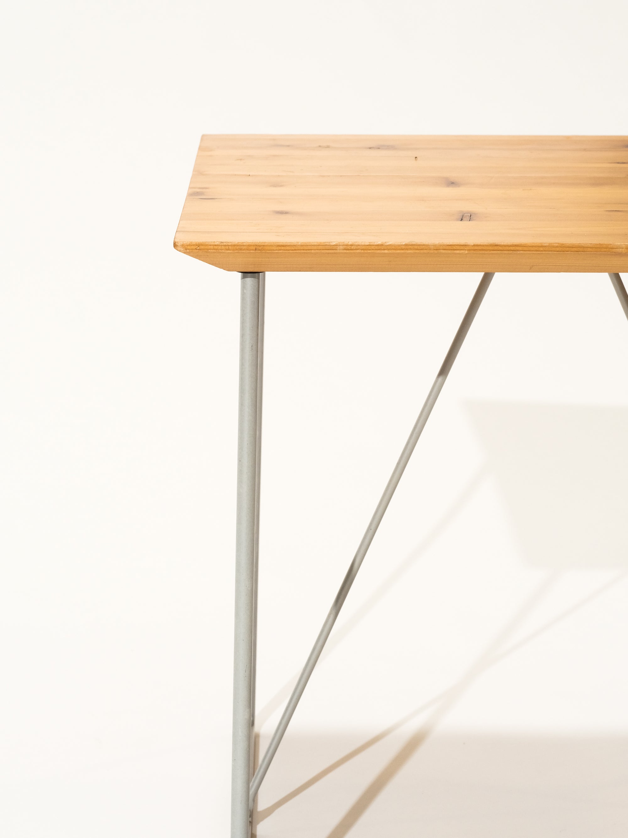 Vintage Metal Wire Side Table with Pine Top