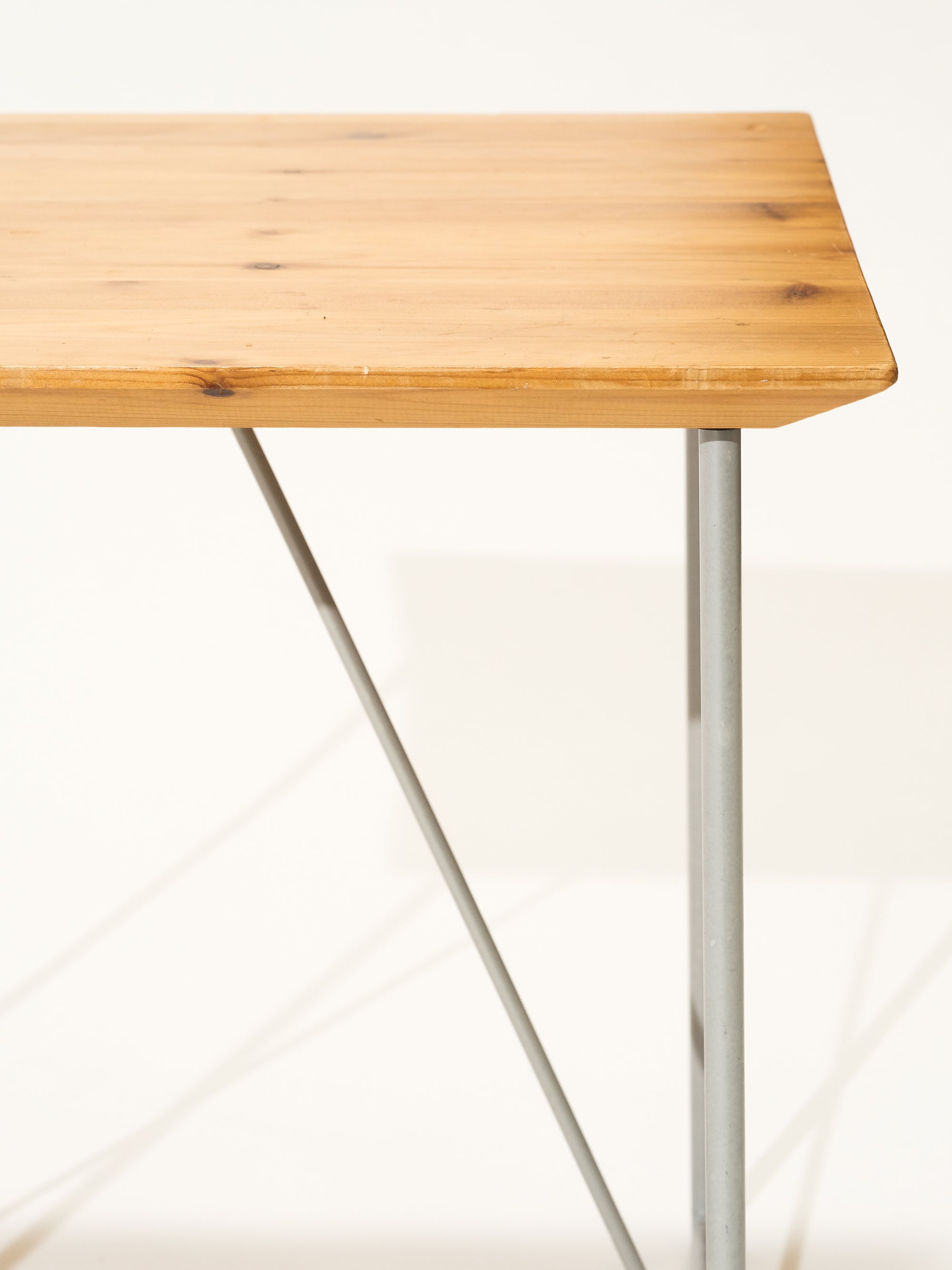 Vintage Metal Wire Side Table with Pine Top
