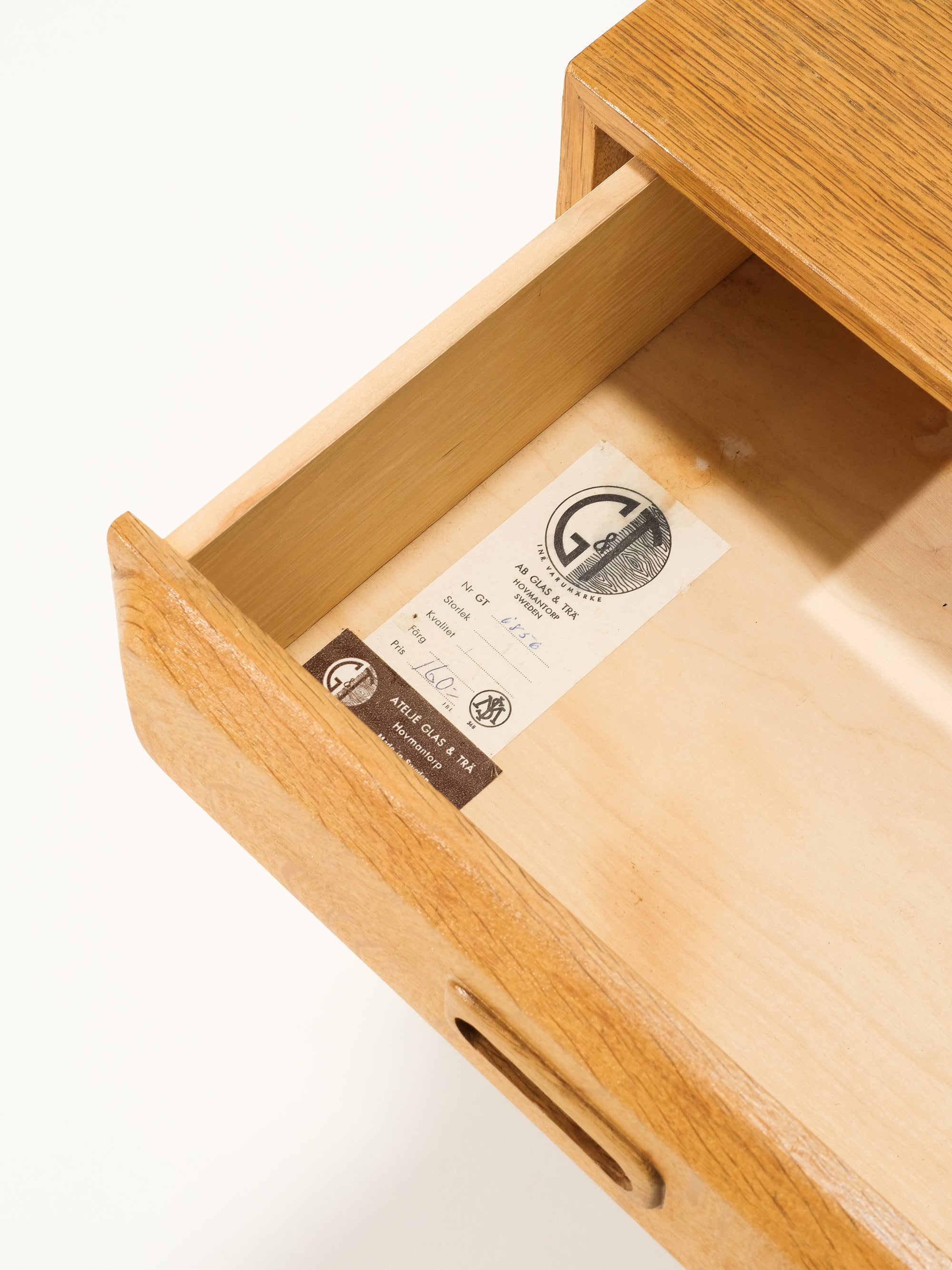 Side Table / Drawer in Oak by Glas &amp; Trä, Hovmantorp, Sweden, 1960s