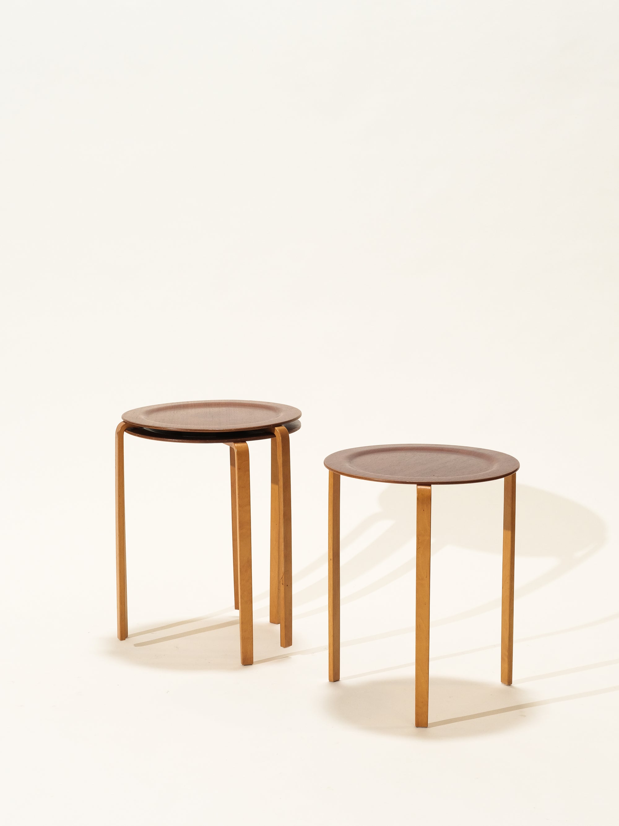 Teak &amp; Birch Stacking Side Tables by Bodafors, Sweden, 1950s