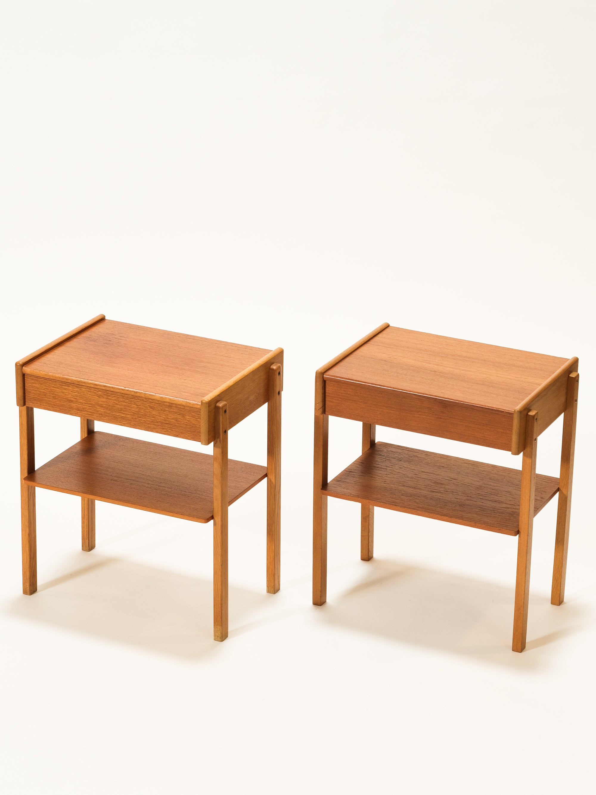 Swedish Mid-Century Teak &amp; Oak Bedside Tables, 1960s, Set of 2
