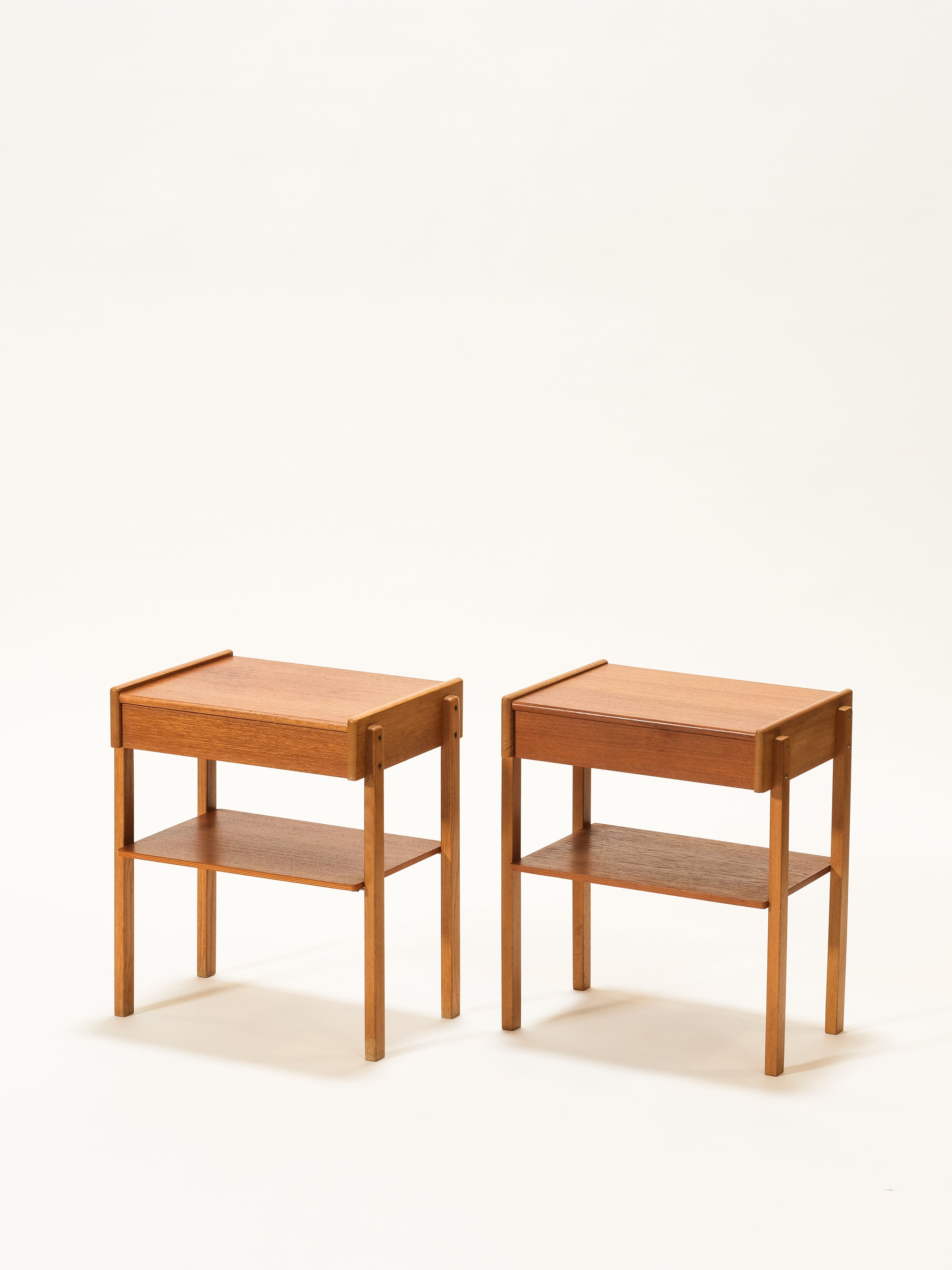Swedish Mid-Century Teak &amp; Oak Bedside Tables, 1960s, Set of 2
