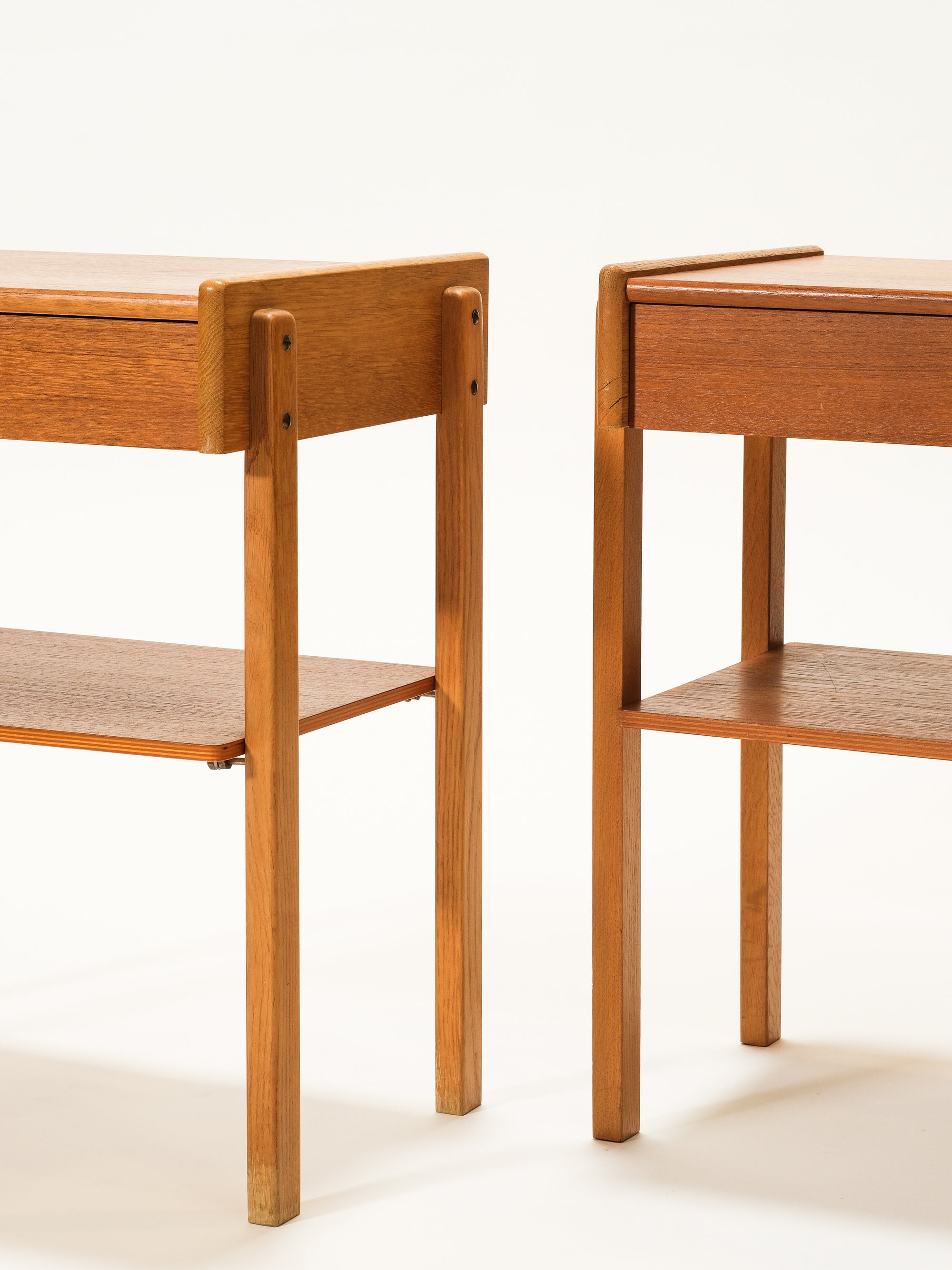 Swedish Mid-Century Teak &amp; Oak Bedside Tables, 1960s, Set of 2