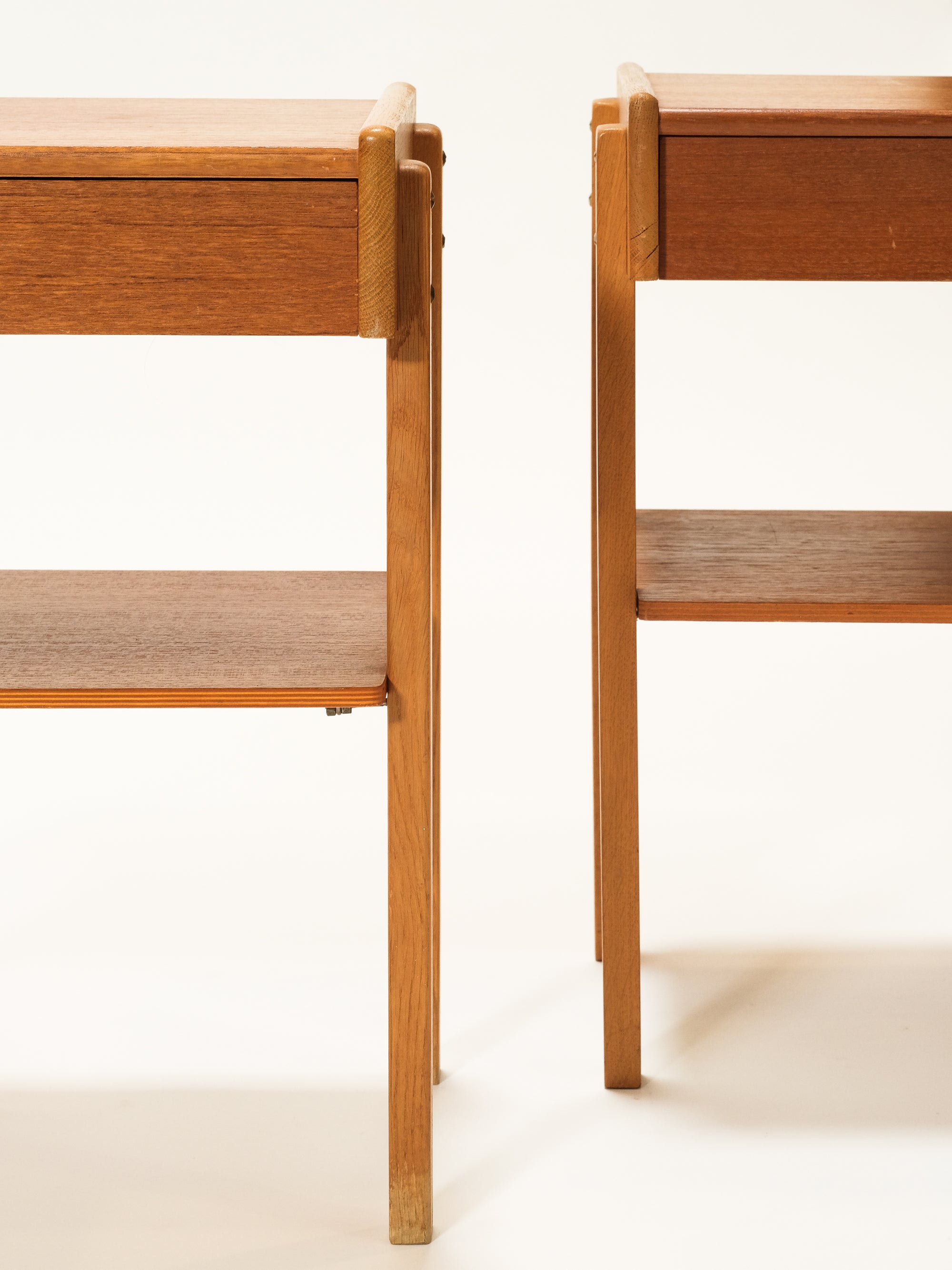 Swedish Mid-Century Teak &amp; Oak Bedside Tables, 1960s, Set of 2
