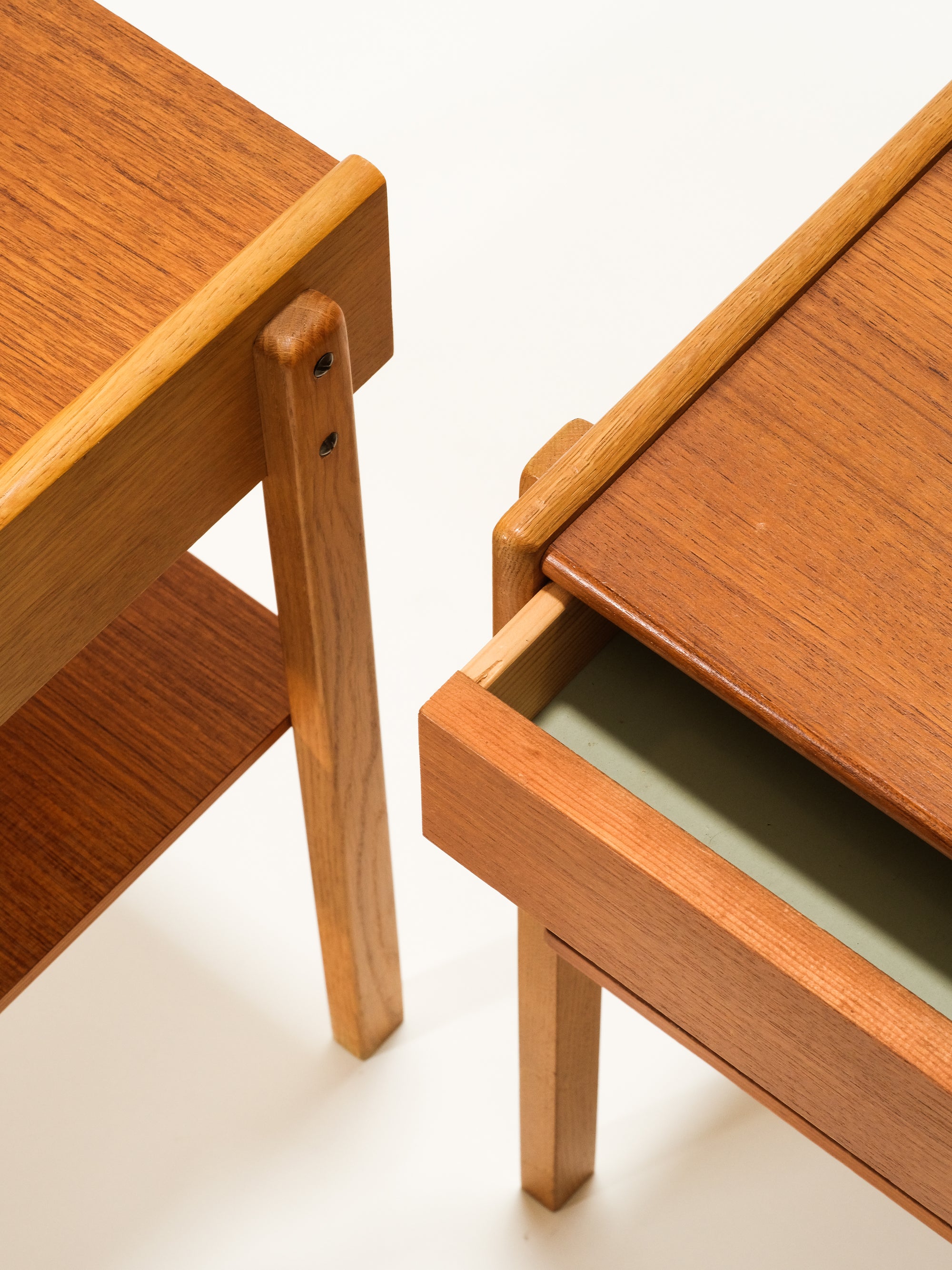 Swedish Mid-Century Teak &amp; Oak Bedside Tables, 1960s, Set of 2