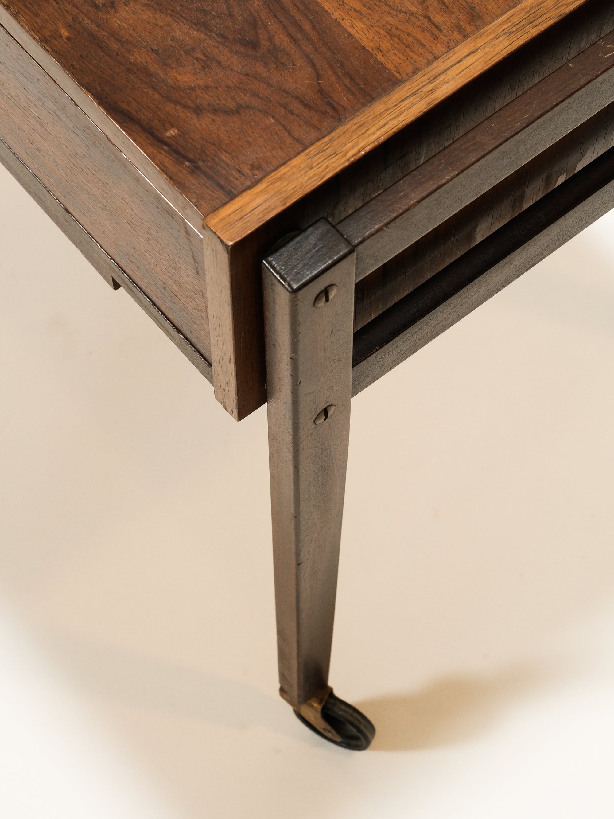 Mid-Century Rosewood Side Table with Rattan Basket, 1960s