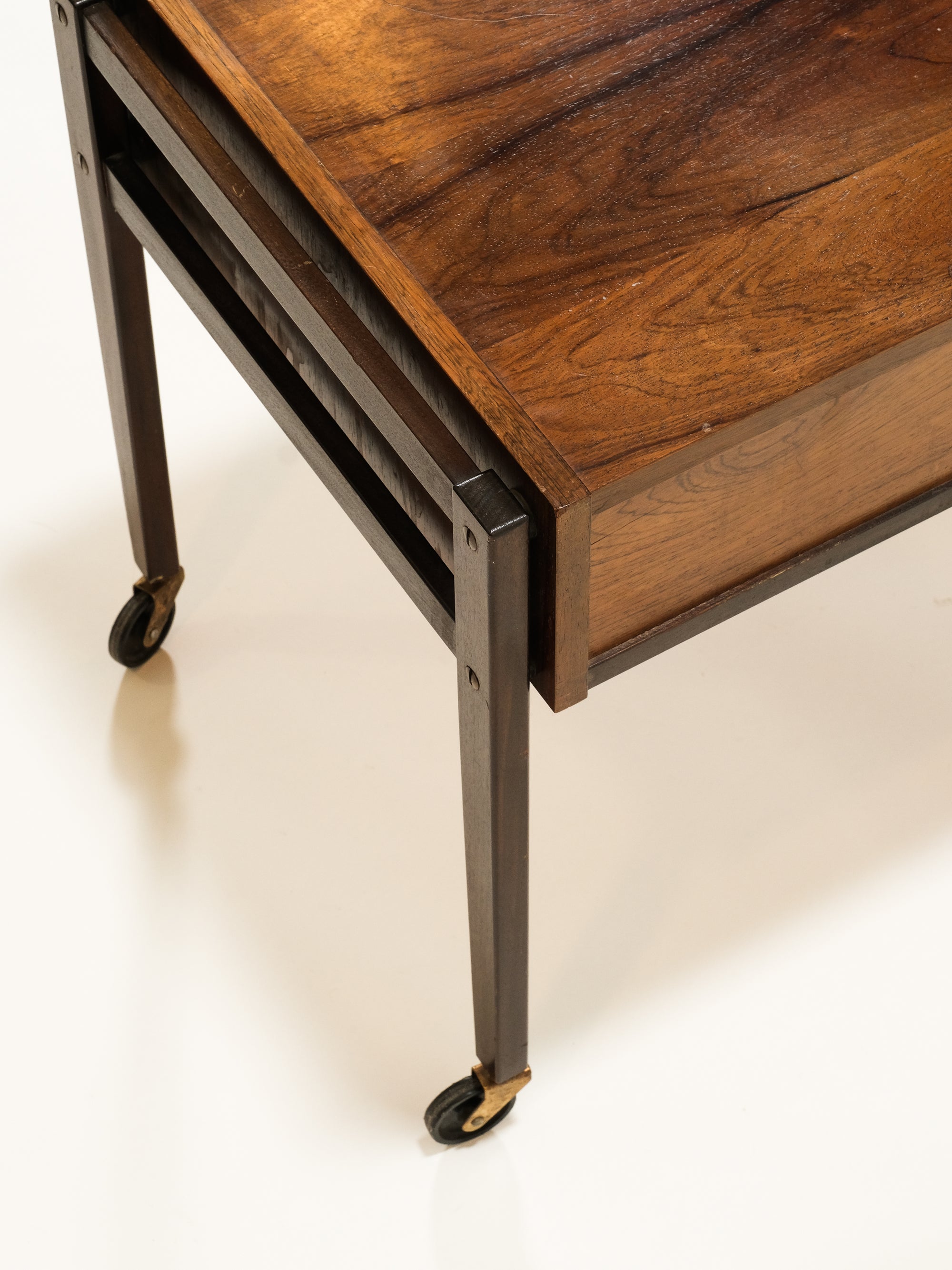 Mid-Century Rosewood Side Table with Rattan Basket, 1960s