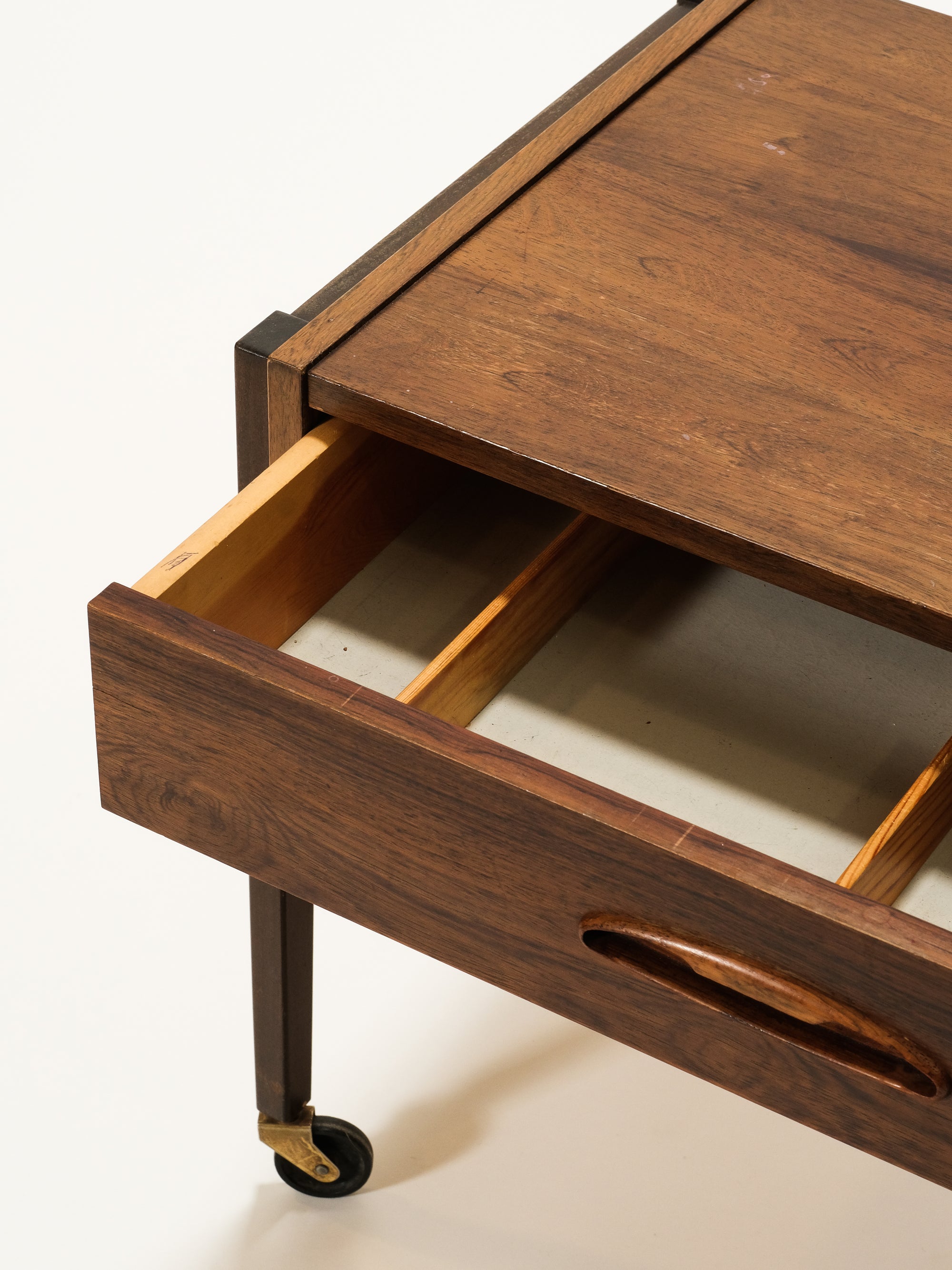 Mid-Century Rosewood Side Table with Rattan Basket, 1960s