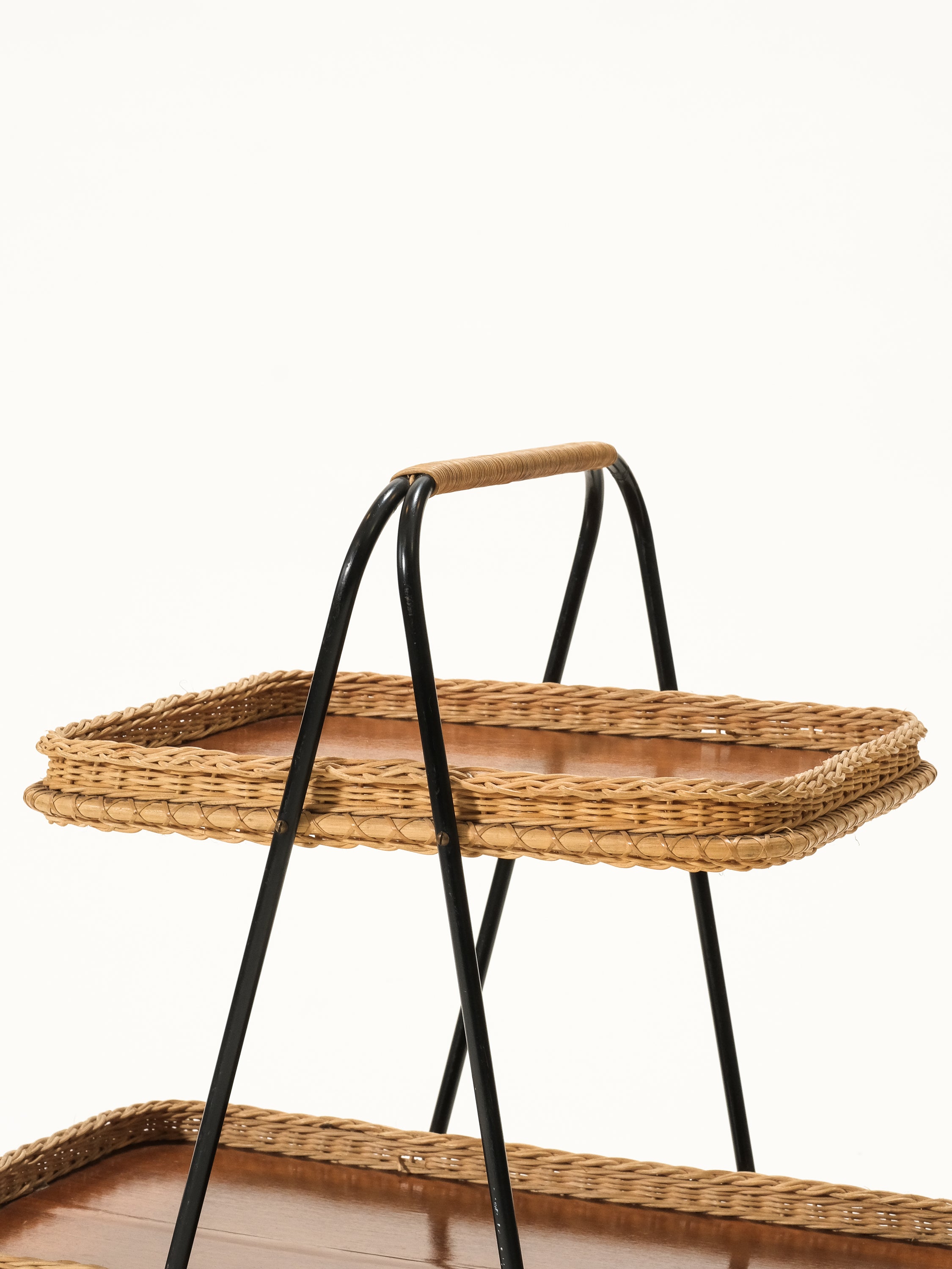 Vintage Two Tier Rattan Serving Tray Table