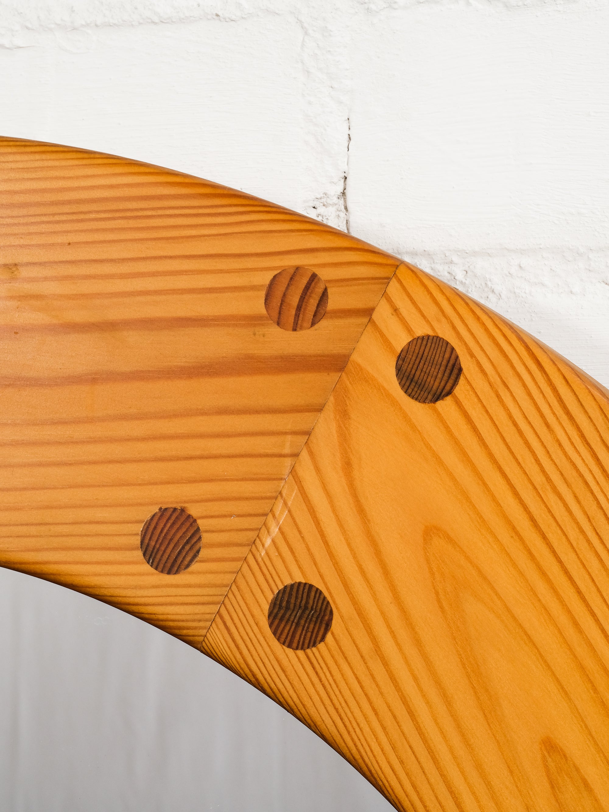 Round Pine Wall Mirror by Uno &amp; Östen Kristiansson for Luxus, Sweden, 1960s