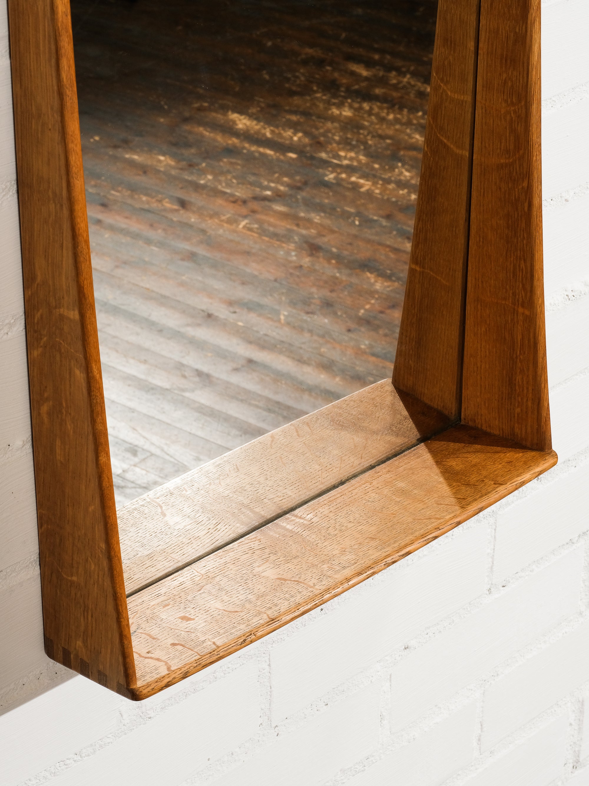 Oak Wall Mirror by Uno &amp; Östen Kristiansson for Luxus, Sweden, 1960s